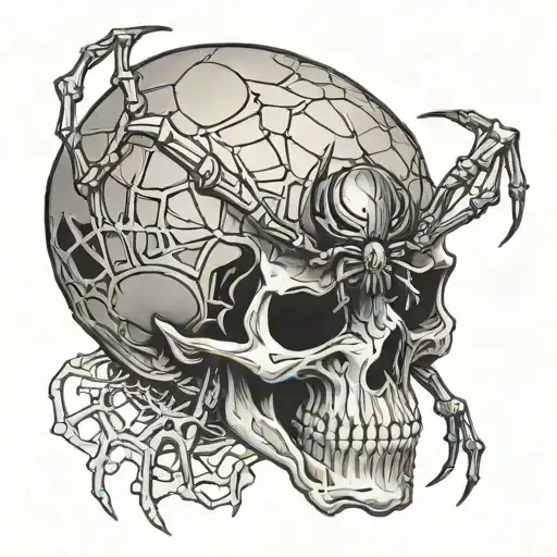 spider hanging out of a skull wearing tattoo design idea