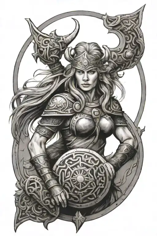 viking shield maiden tattoo design idea