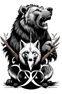Lion, Bear, white wolf, holy trinity, alpha omega, hebrew, illuminatti tattoo design idea