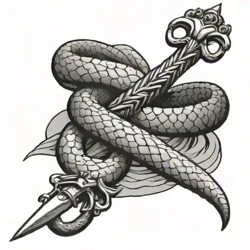 crown sword snake wrapped tattoo design idea