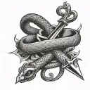 crown sword snake wrapped tattoo design idea
