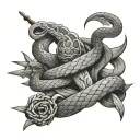 crown sword snake wrapped tattoo design idea