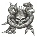 crown sword snake wrapped tattoo design idea