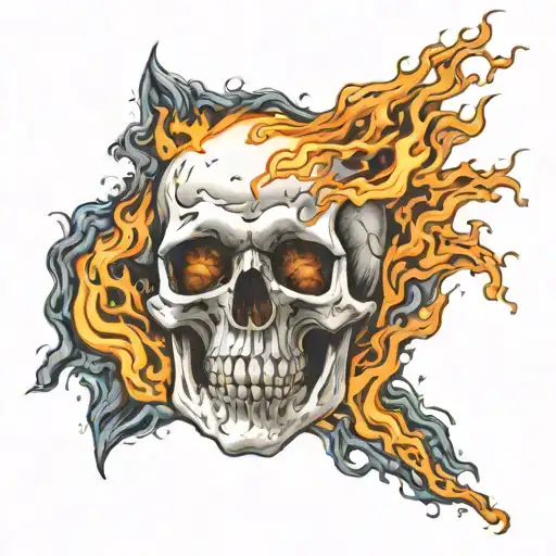 Skull engulfed in flames tattoo design idea
