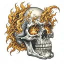 Skull engulfed in flames tattoo design idea