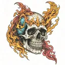 Skull engulfed in flames tattoo design idea