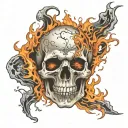 Skull engulfed in flames tattoo design idea