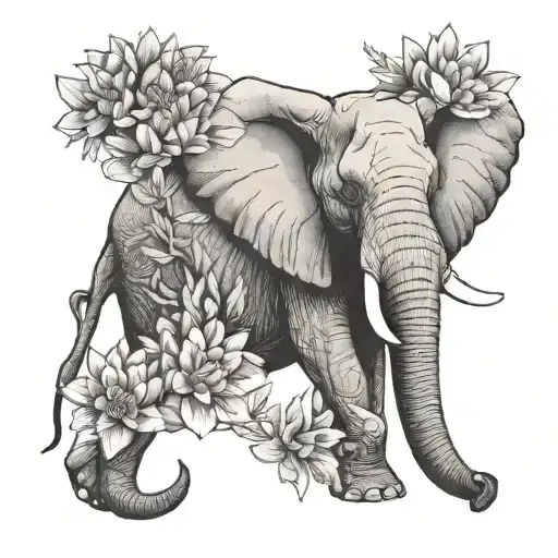 A Female African Elephant with Proteas, Sage and a new Sunrise tattoo design idea