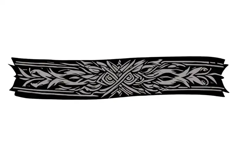 “A forearm band tattoo design featuring two bands: one thick band with intricate warrior-style patterns, and a thinner s tattoo design idea