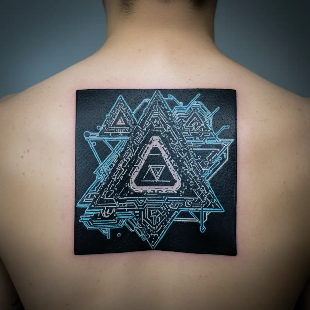upside down triangle shape, matrix code embedded tattoo design idea