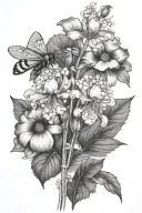 lily of the valley poppy flowers bloominwith bee flying towards living tattoo design idea