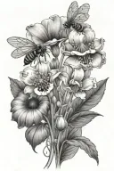 lily of the valley poppy flowers bloominwith bee flying towards living tattoo design idea