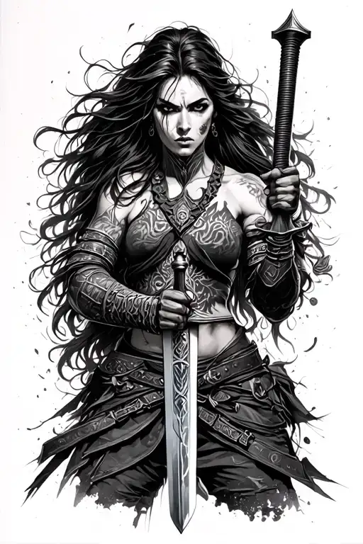 Michael archangle warrior wielding her sword piercing tattoo design idea