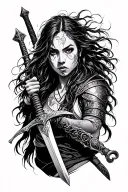 Michael archangle warrior wielding her sword piercing tattoo design idea