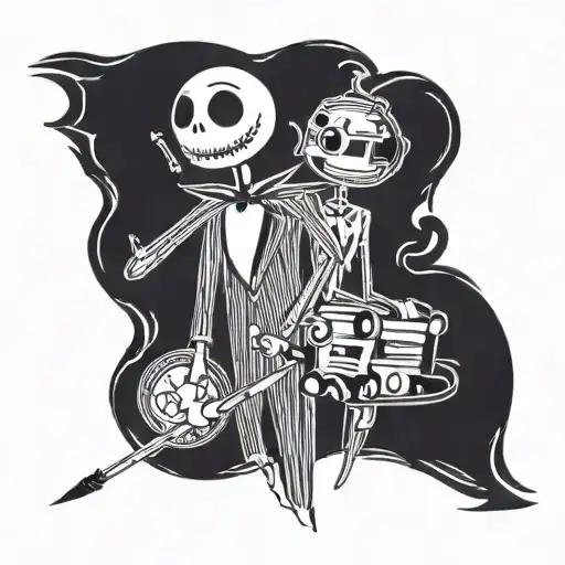 jack skellington tattoo as doctor who with tardis and sonic screwdriver tattoo design idea