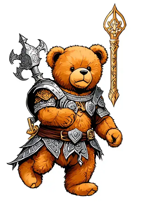 teddy bear warrior tattoo design idea