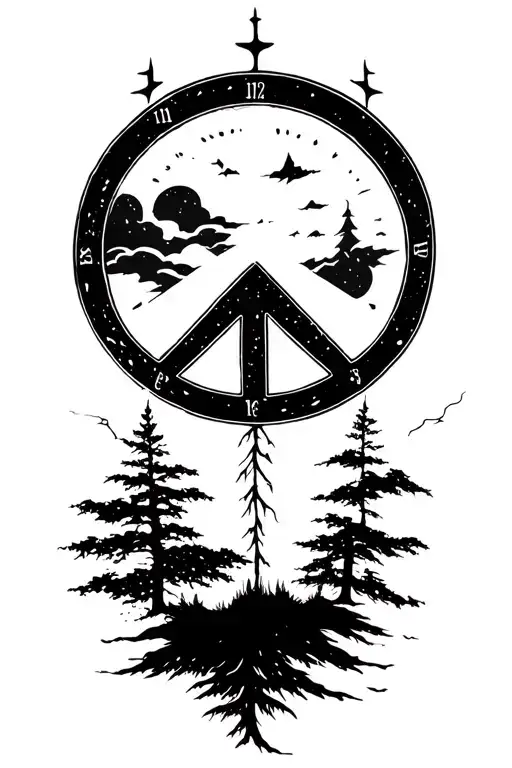 peace and lightining storm and time and nature tattoo design idea