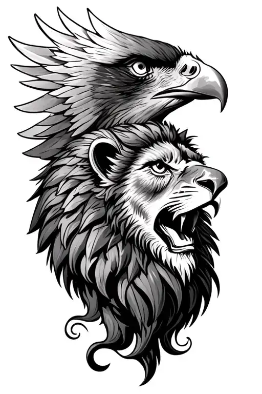 gun lion and eagle tattoo design idea