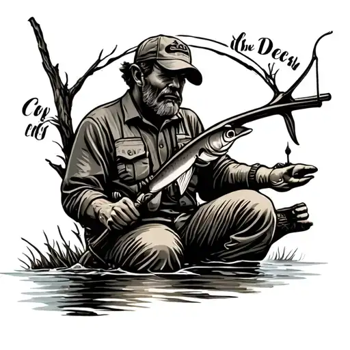 dad memorial hunting fishing tattoo design idea