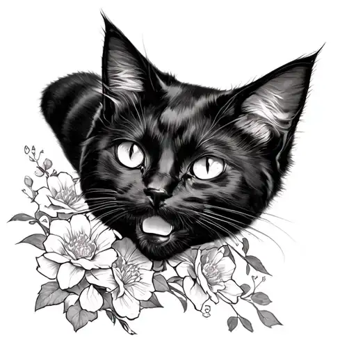 japanese black cat on thigh tattoo design idea