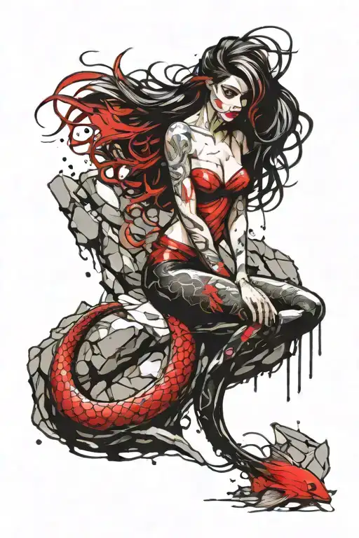 mermaid sitting on a rock tattoo design idea