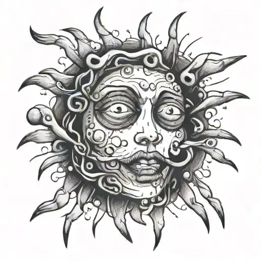very many closely spaced evil eyes with eyelids made of molars tattoo design idea