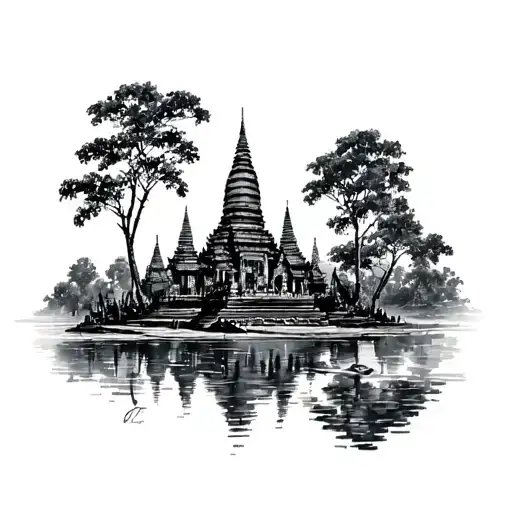 cambodia scenery tattoo design idea