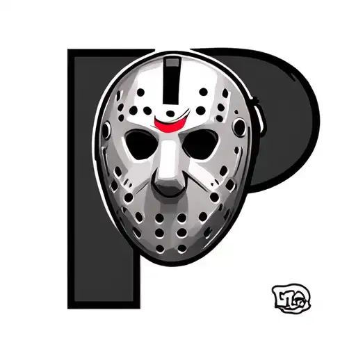 the letter P with Jason Voorhees mask tattoo design idea