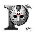 the letter P with Jason Voorhees mask tattoo design idea