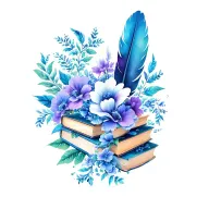 floral books with coffee and feather intertwined bright color  tattoo design idea