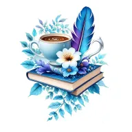 floral books with coffee and feather intertwined bright color  tattoo design idea