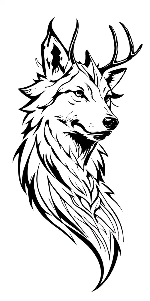 I need an epic, full-arm tattoo design. It should be suitable for Turkish history, incorporate wolf and deer spiritualis tattoo design idea