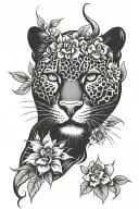 Panther face with flovers in old school style tattoo tattoo design idea