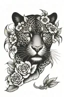 Panther face with flovers in old school style tattoo tattoo design idea