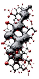 geometric chemical structure of hemoglobin, with small red color points and discreet asteroid tattoo design idea