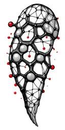geometric chemical structure of hemoglobin, with small red color points and discreet asteroid tattoo design idea