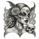 LILLITH WITH SKULL MASK  tattoo design idea