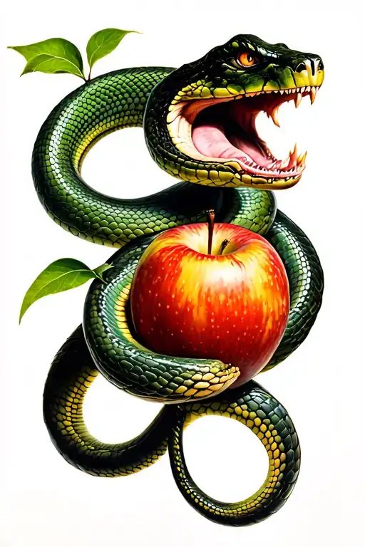 snake from Adam and Eve eating the apple tattoo design idea
