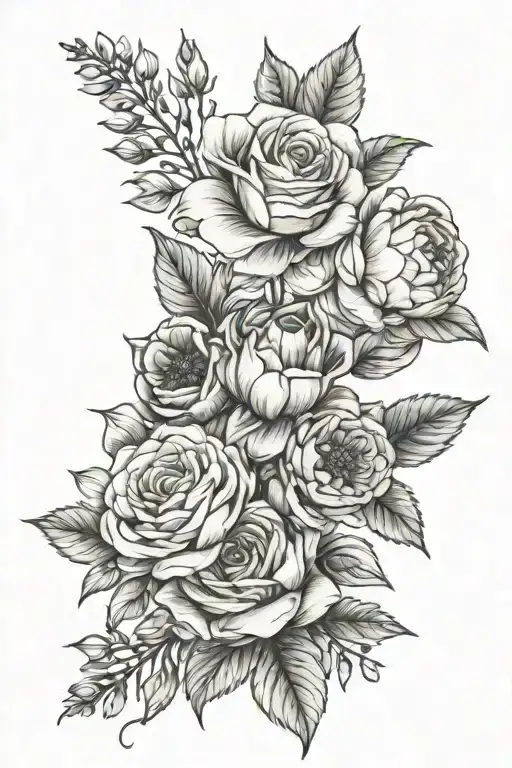 flower bouquet March July August September birth flowers tattoo design idea