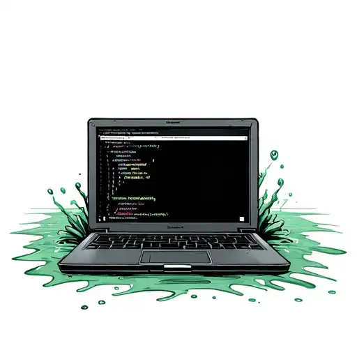 Minimalistic black and white sketch (6x4 cm): a laptop, a flooded command line. Green/gray. tattoo design idea