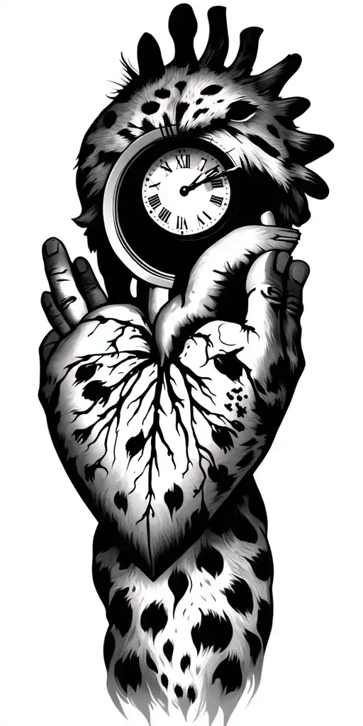 Ross heart clock, pray hands, death date, Ross, eye, cheetah, saying  tattoo design idea