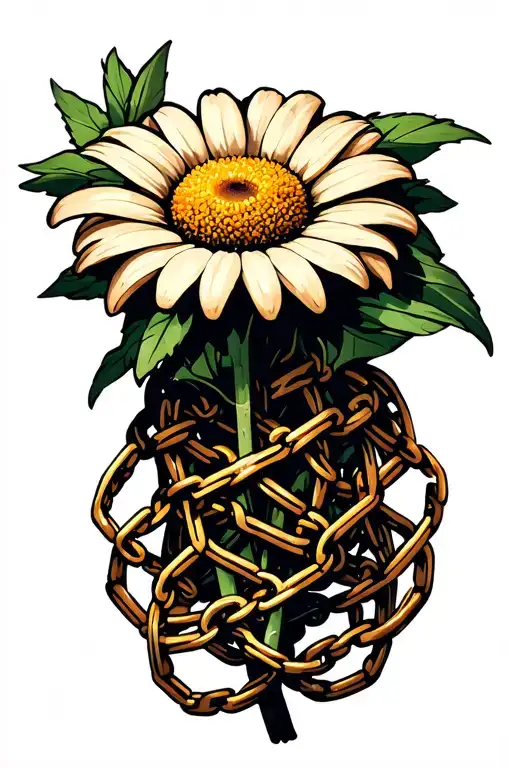 Daisy flower wrapped in chains tattoo design idea