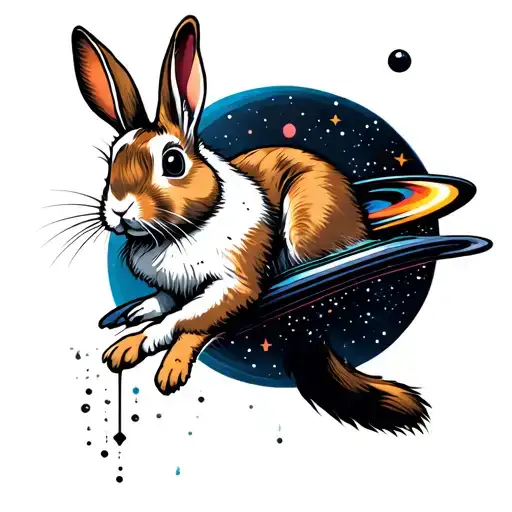 white rabbit falling into space themed tattoo tattoo design idea