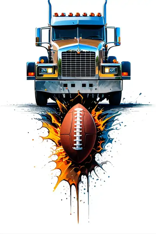 18 wheeler with 22 on the grill breaking through football tattoo design idea