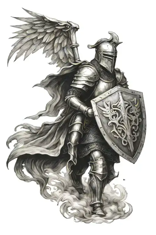 knight with a shield and wings tattoo design idea