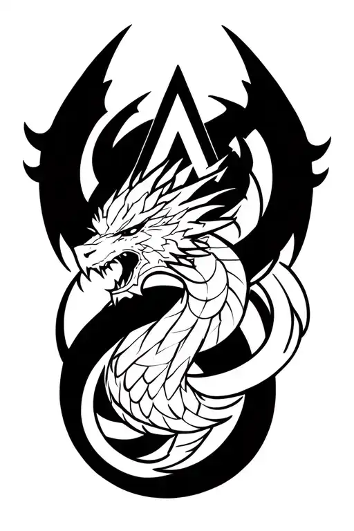 nordic style tatoo featuring jormungand oroboros with valknut as a band around arm tattoo design idea