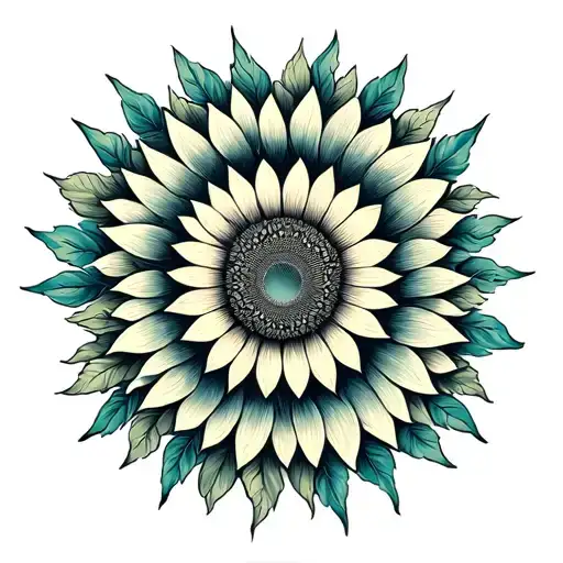 Sun mixed with sunflower mandala design with phoenix rising tattoo design idea