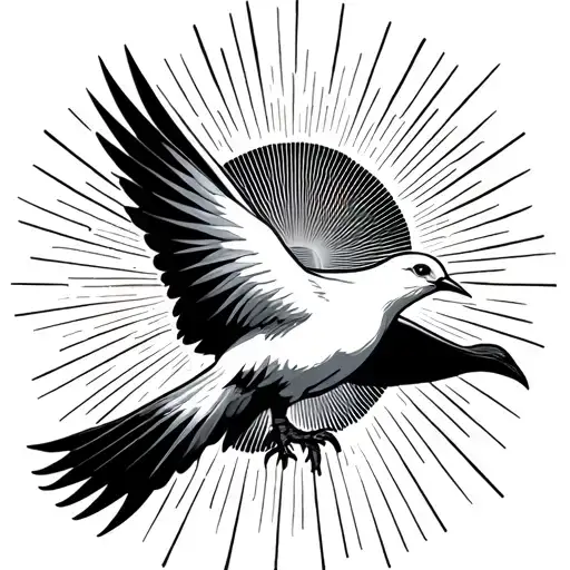 cross dove sun rays beaming tattoo design idea
