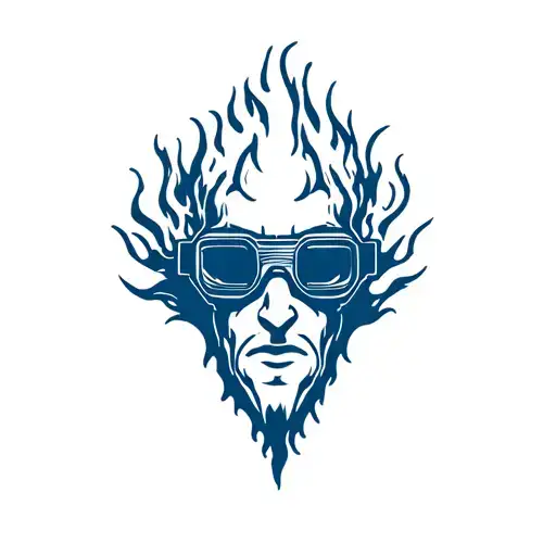 Wizard in welding goggles casting fire tattoo design idea