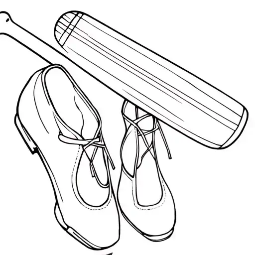 pointe shoes and cricket bat joined together outline only  tattoo design idea